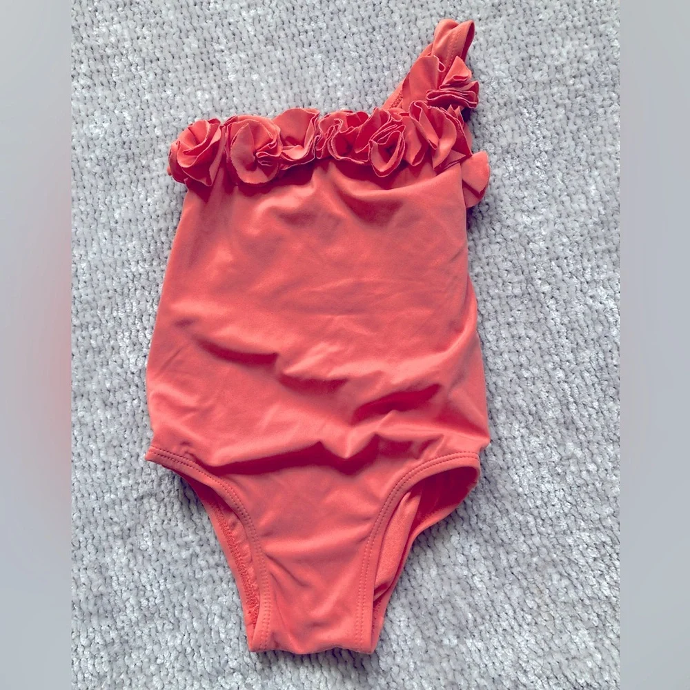 Baby GAP Coral Rosette One Shoulder Swimsuit 18-24 Months‎
